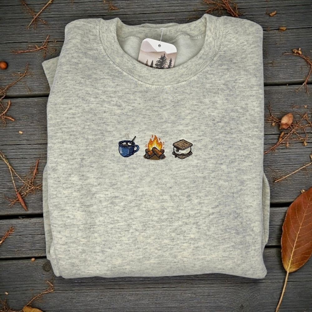 Oatmeal Embroidered Campfire Coffee S’mores Crewneck Sweatshirt